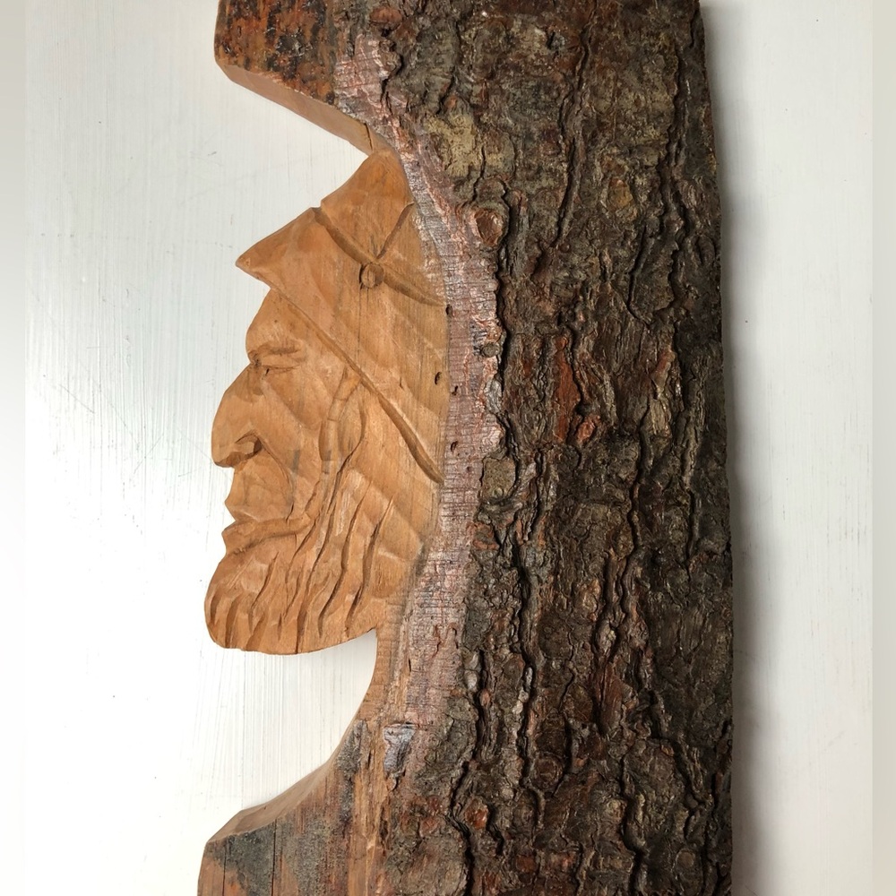 Old Man Carved In Wood Signed by Artist